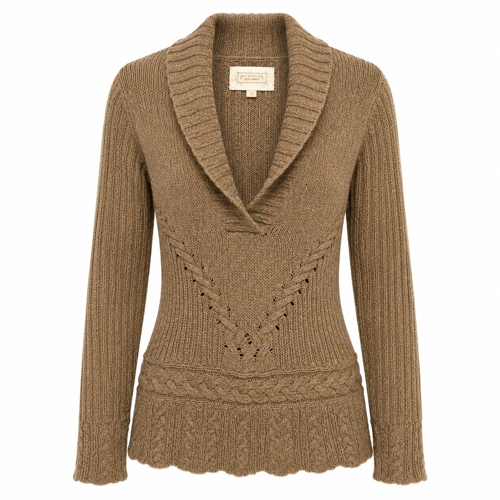 Y2K Granola Girl Shawl Neck Wool Blend Sweater Womens Size Medium Earthy Boho